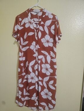 Rust Floral Button-Front Women’s Dress
